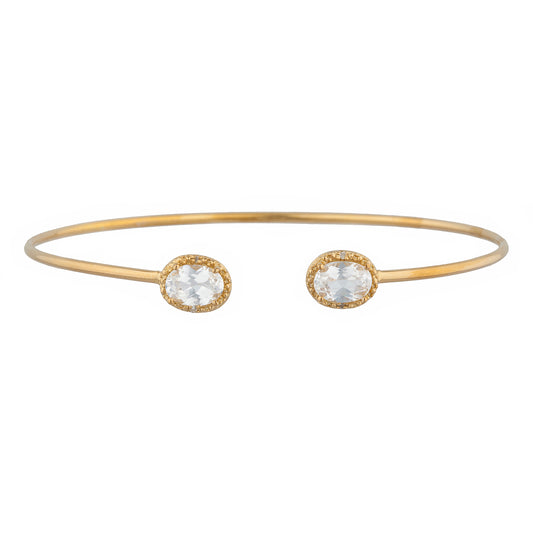 14Kt Gold Zirconia & Diamond Oval Bangle Bracelet