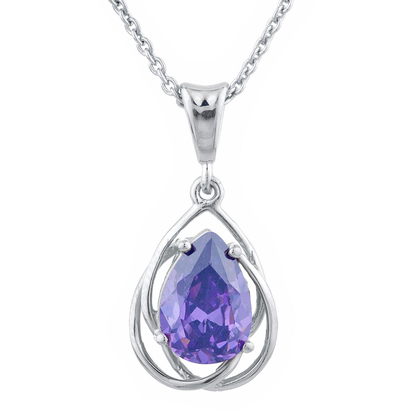14Kt Gold 2 Ct Amethyst Pear Teardrop Design Pendant Necklace
