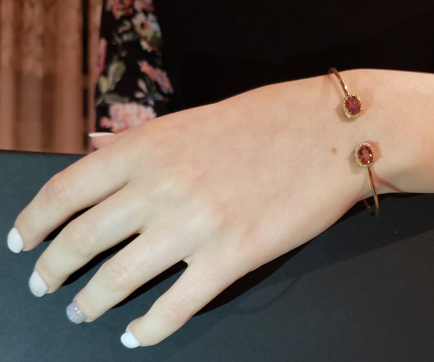 14Kt Gold Natural Ecstasy Mystic Topaz & Diamond Oval Bangle Bracelet