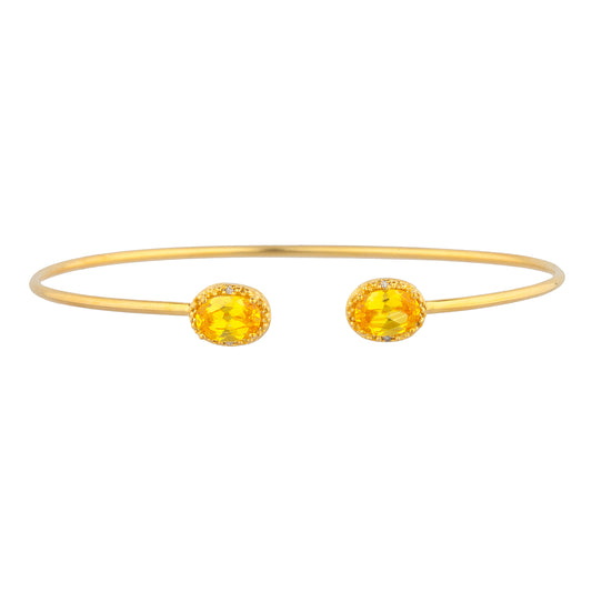 14Kt Gold Yellow Citrine & Diamond Oval Bangle Bracelet