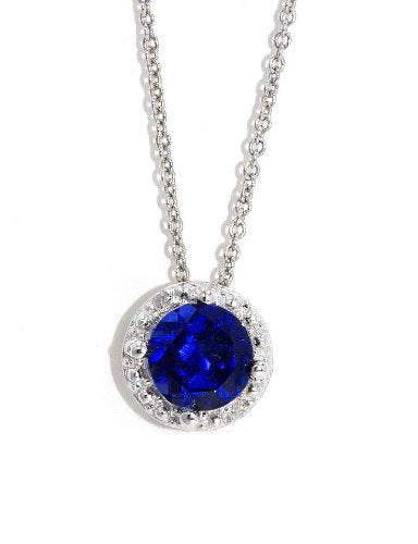 1 Ct Blue Sapphire Round Diamond Pendant .925 Sterling Silver Rhodium Finish