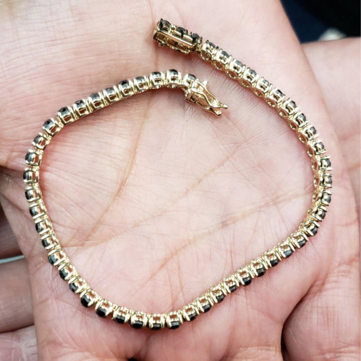 14Kt Yellow Gold 6.40 Ct Rose Cut Black Diamond Tennis Bracelet