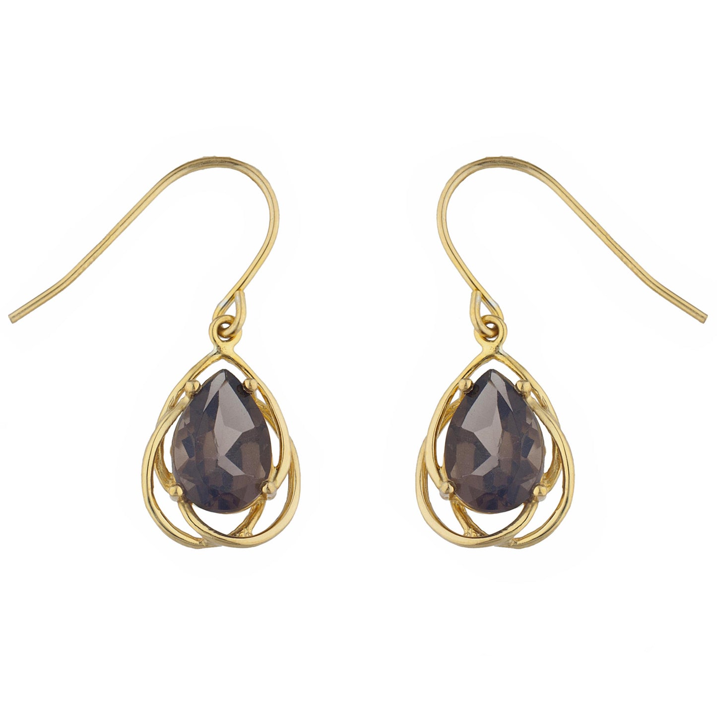 14Kt Gold 4 Ct Genuine Smoky Topaz Pear Teardrop Design Dangle Earrings