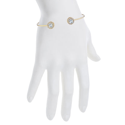 1 Ct Genuine Aquamarine Halo Design Round Bangle Bracelet 14Kt Yellow Gold Rose Gold Silver