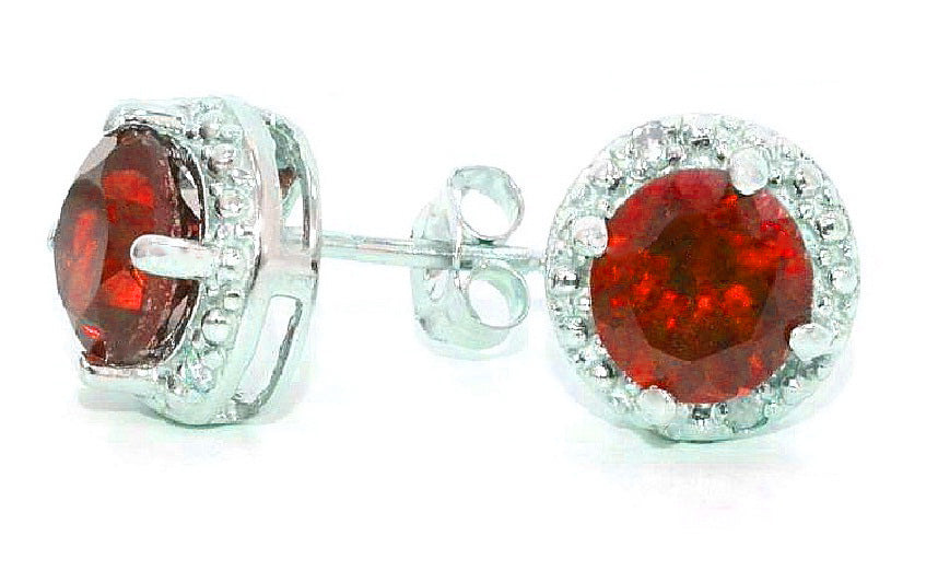 Natural Garnet Stud newest Earrings Solid 14kt White Gold