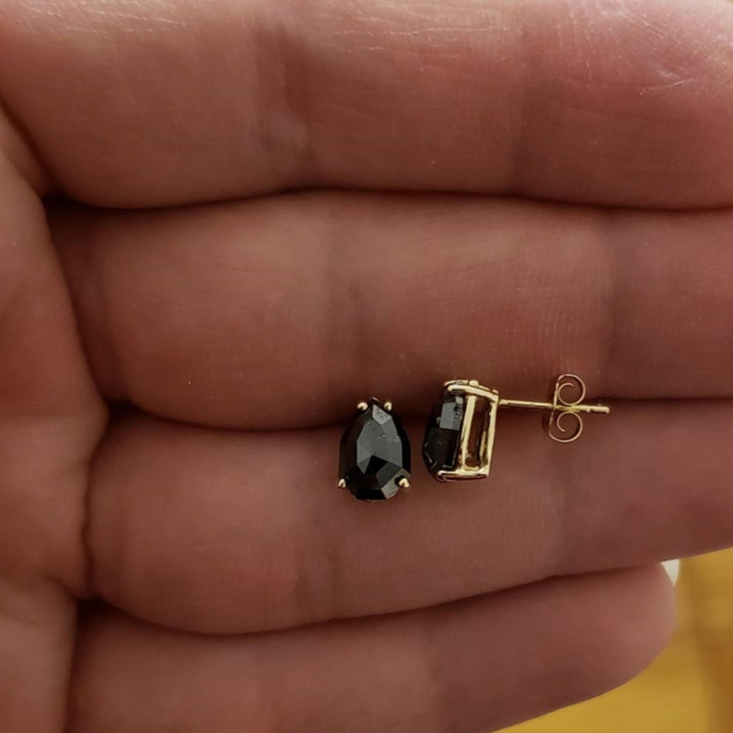 14Kt Gold 2.40 Ct Rose Cut Black Diamond Teardrop Stud Earrings