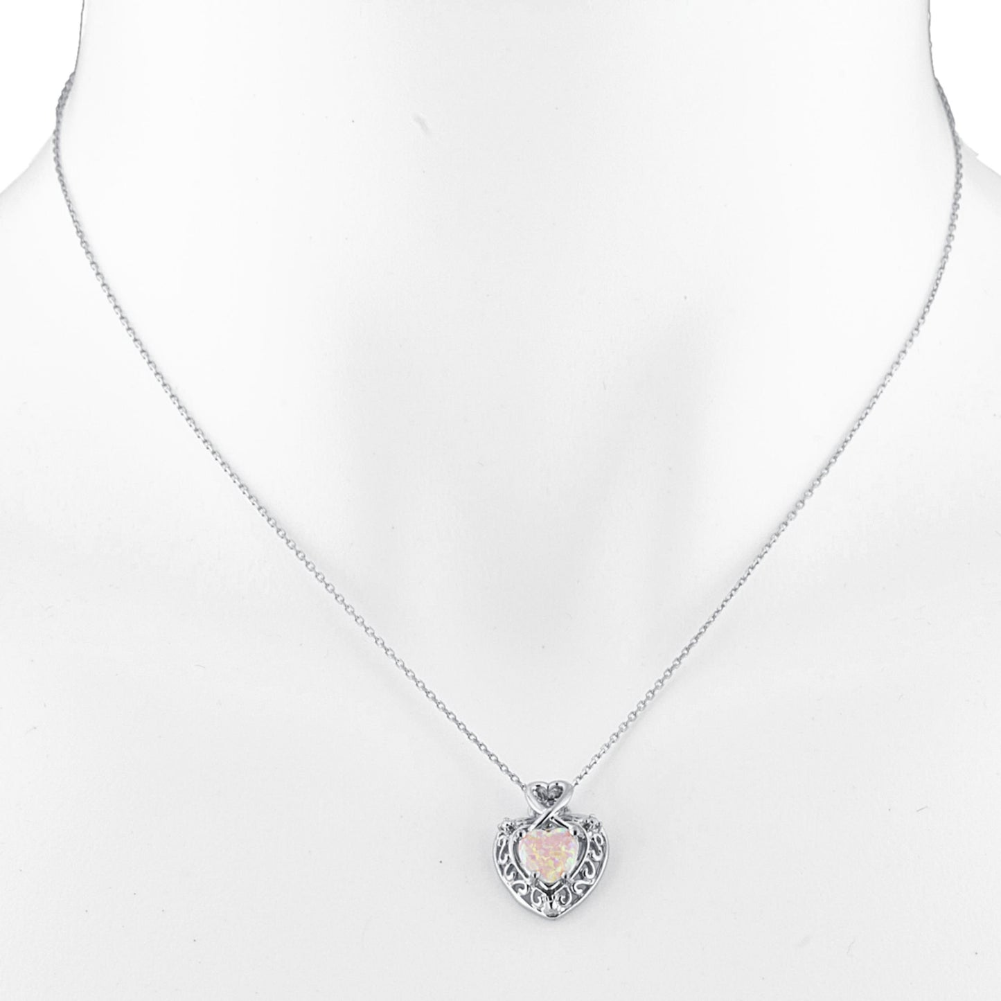 14Kt Gold Pink Opal Heart Design Pendant Necklace