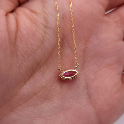 14Kt Gold Pink Sapphire Marquise Pendant Necklace