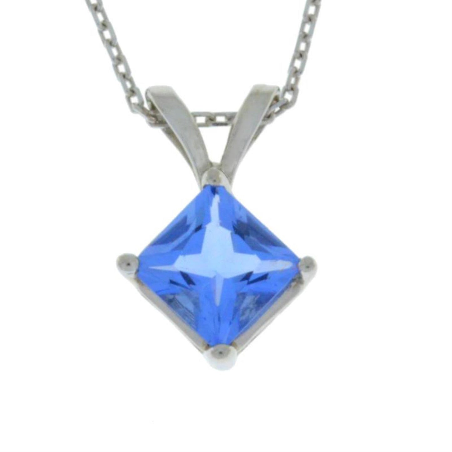 14Kt Gold Tanzanite Princess Cut Pendant Necklace