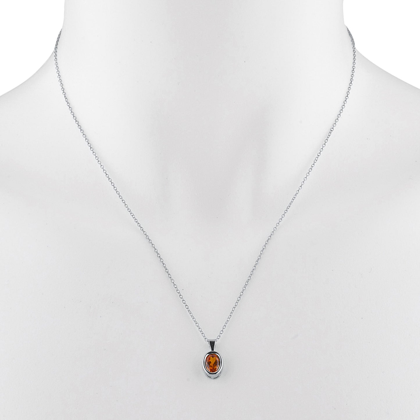 14Kt Gold Garnet Oval Bezel Pendant Necklace