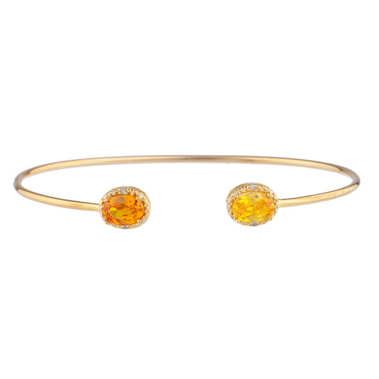 14Kt Gold Orange & Yellow Citrine Diamond Oval Bangle Bracelet