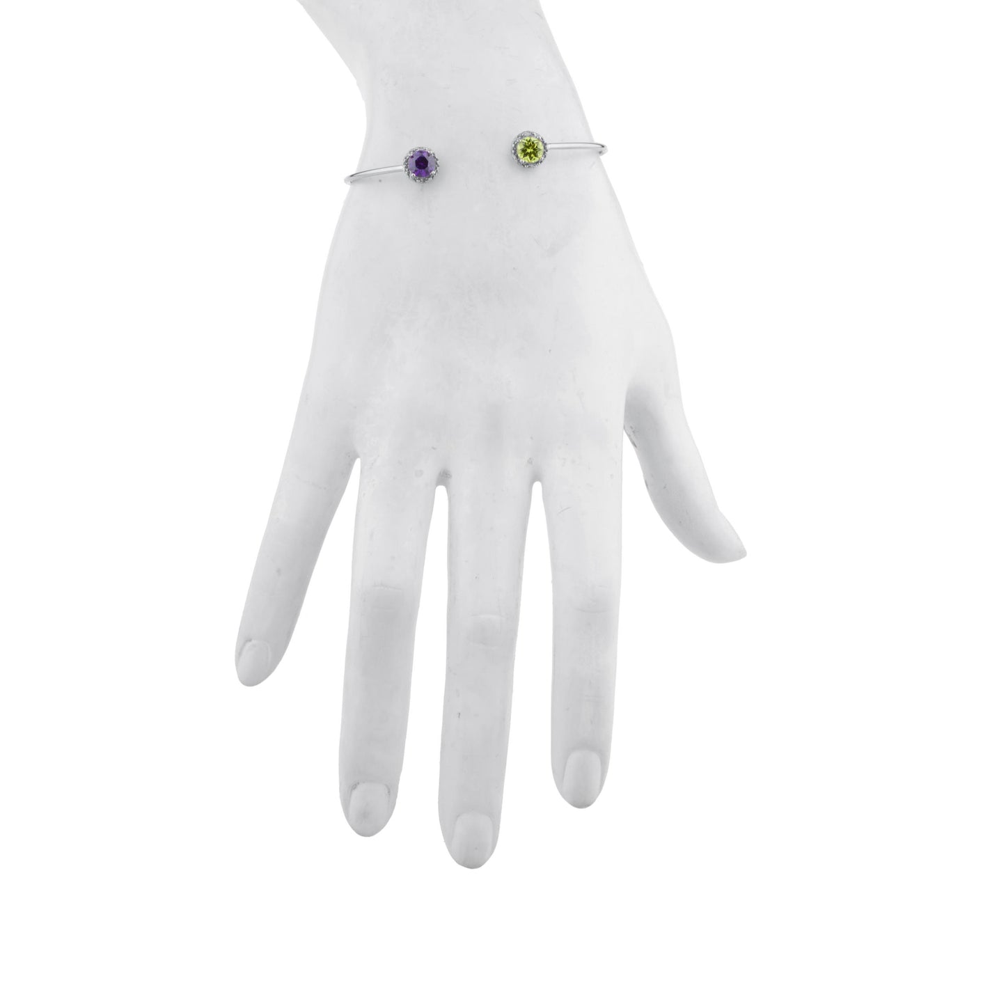 14Kt Gold Alexandrite & Peridot Diamond Round Bangle Bracelet