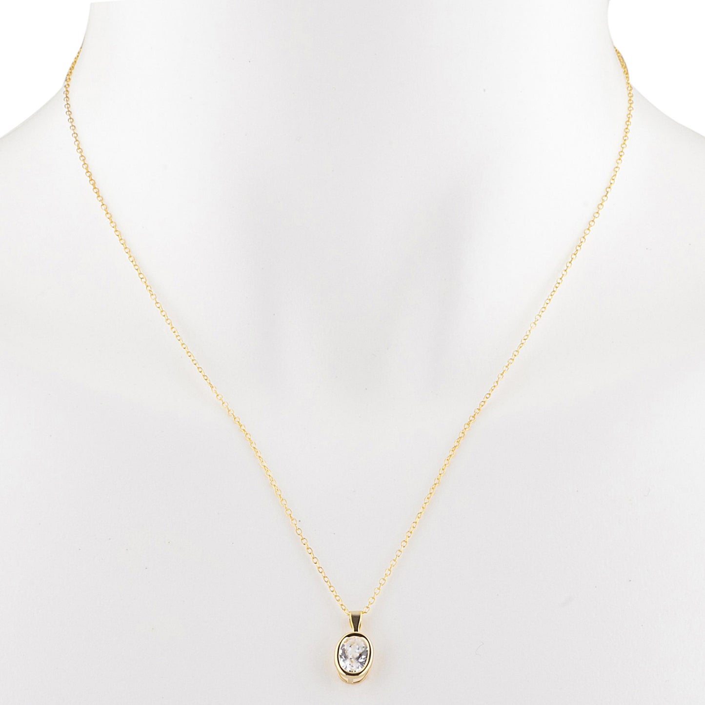 14Kt Gold Zirconia Oval Bezel Pendant Necklace