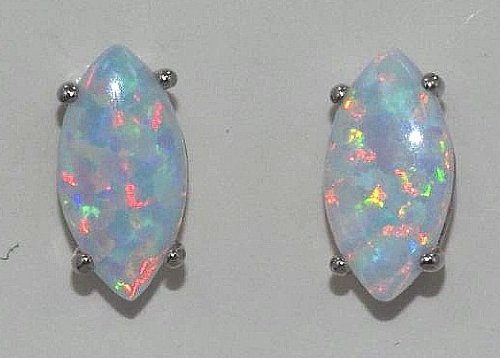 10x5mm Opal Marquise Stud Earrings .925 Sterling Silver