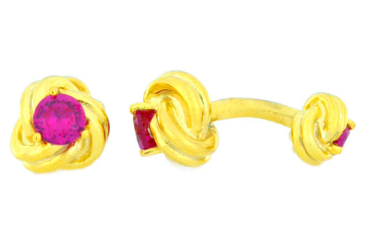 14Kt Yellow Gold Plated Ruby Knot Cufflinks