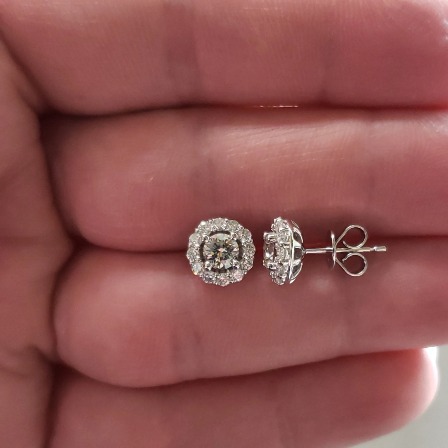 14Kt Gold 1.40 Ct Genuine Natural Diamond Halo Stud Earrings