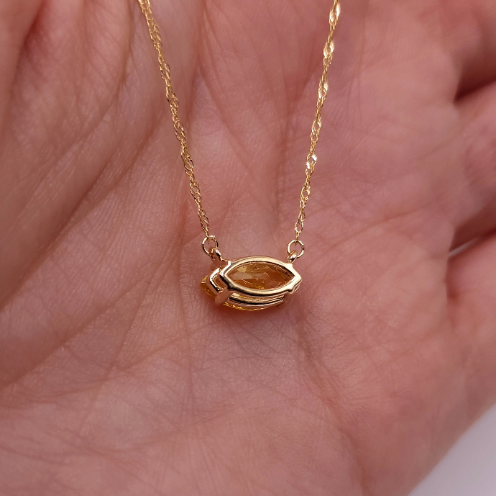 14Kt Gold Citrine Marquise Pendant Necklace