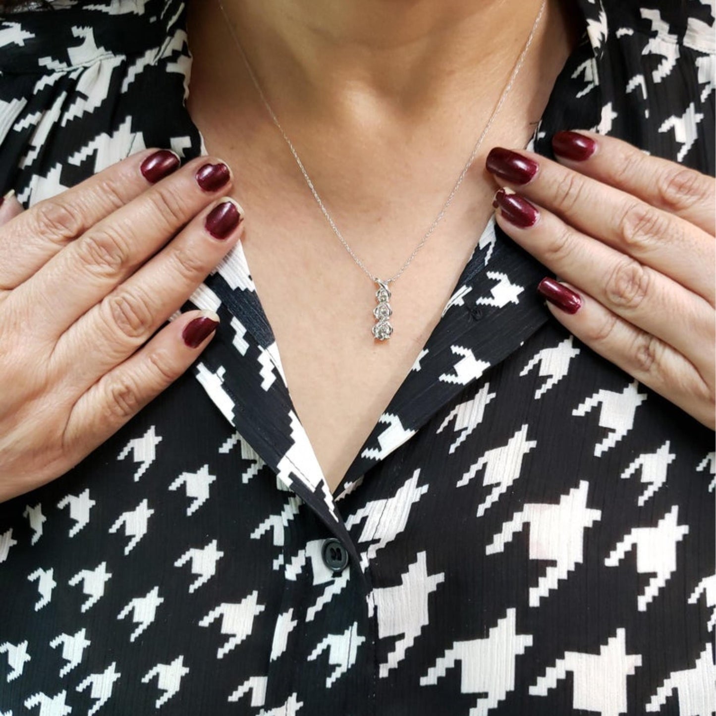 14Kt Gold 0.60 Ct Genuine Natural Diamond 3 Stone Pendant Necklace