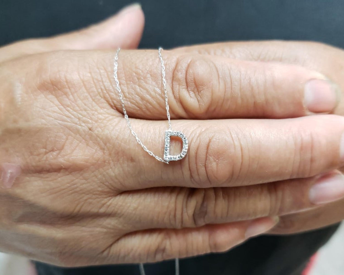 14Kt Gold Initial Letter Diamond Sideways Pendant Necklace