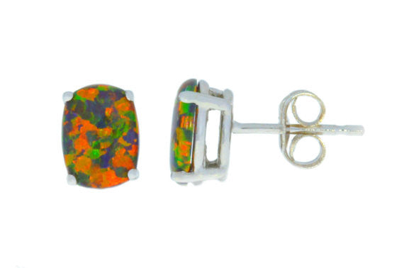 Black Opal Oval Stud Earrings 14Kt White Gold