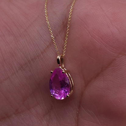 14Kt Gold Pink Sapphire Teardrop Pendant
