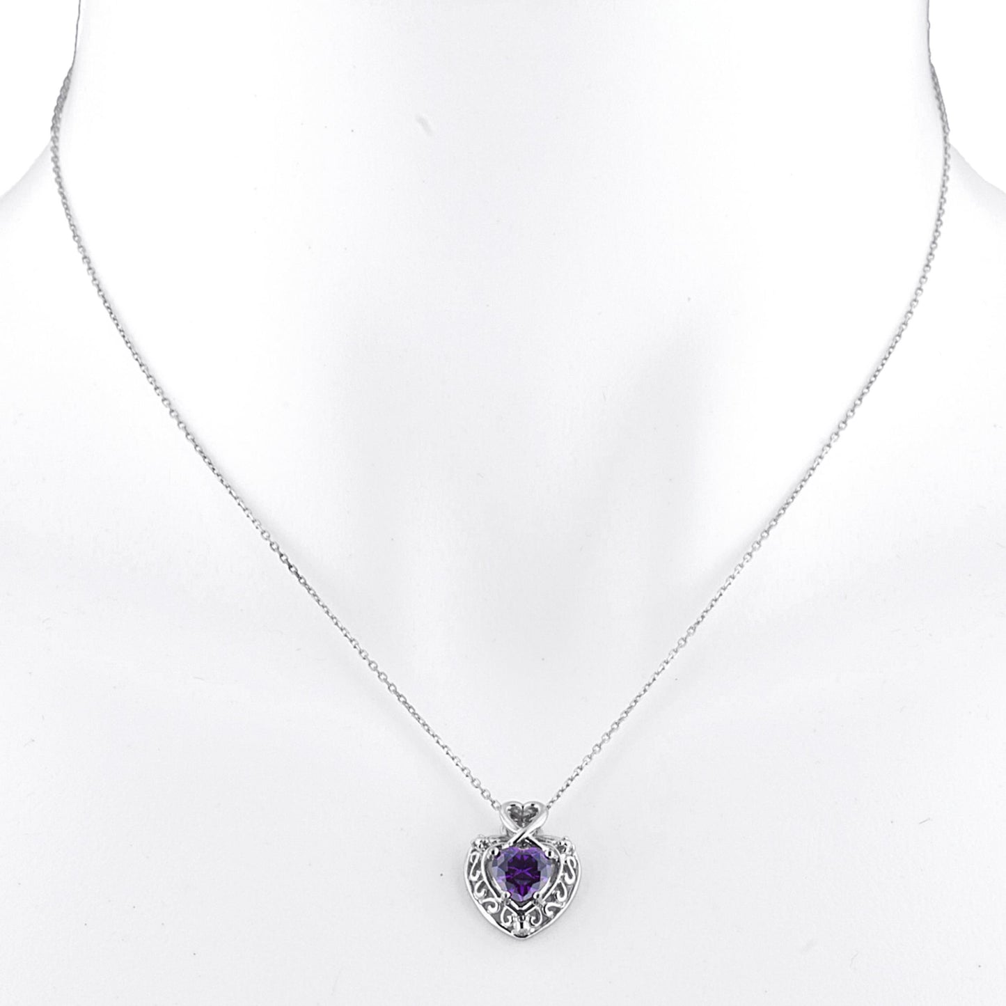 14Kt Gold Amethyst Heart Design Pendant Necklace