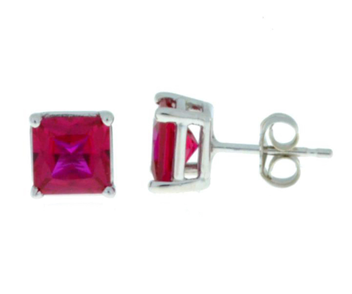 2 Ct Created Ruby Princess Cut Stud Earrings .925 Sterling Silver