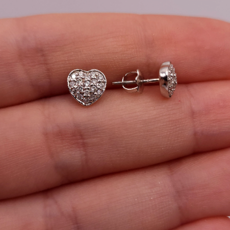 14Kt Gold 0.25 Ct Genuine Natural Cluster Diamond Heart Stud Earrings