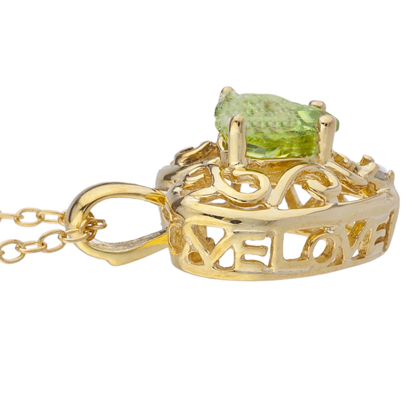 14Kt Gold Peridot & Diamond Heart LOVE ENGRAVED Pendant Necklace