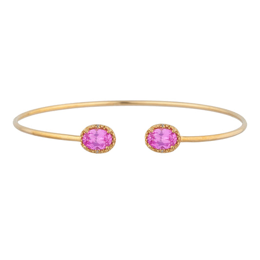 14Kt Gold Pink Sapphire & Diamond Oval Bangle Bracelet