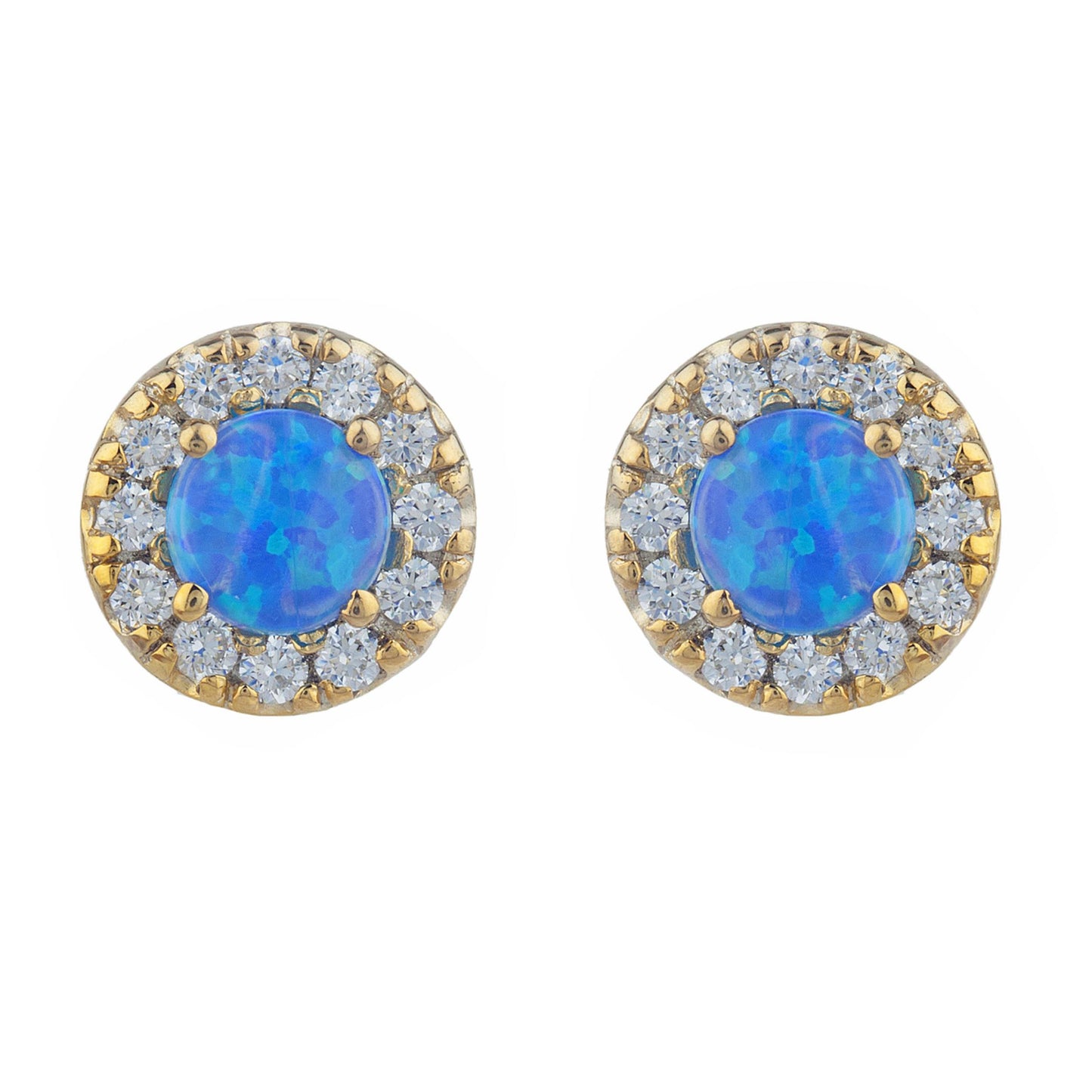 14Kt Gold Blue Opal Halo Design Stud Earrings