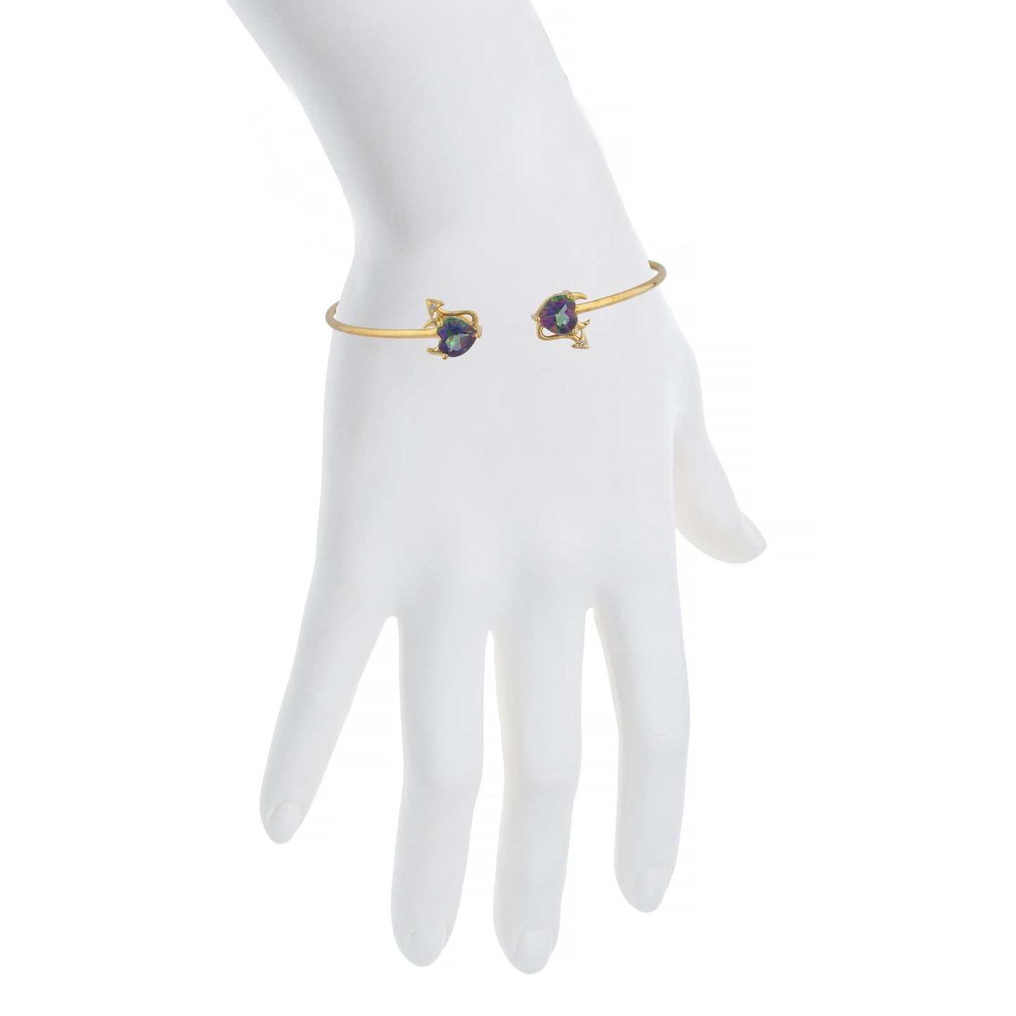 Natural Mystic Topaz & Diamond Devil Heart Bangle Bracelet 14Kt Yellow Gold Rose Gold Silver