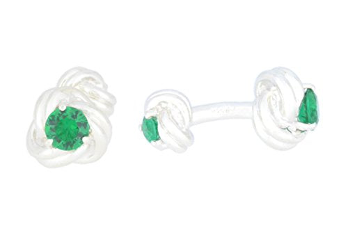 2.5 Ct Created Emerald Knot Cufflinks .925 Sterling Silver Rhodium Finish
