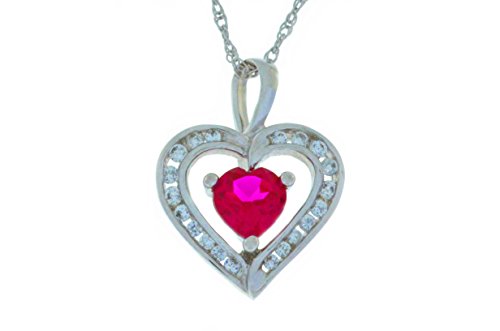 1 Ct Ruby & Zirconia Heart Pendant .925 Sterling Silver Rhodium Finish