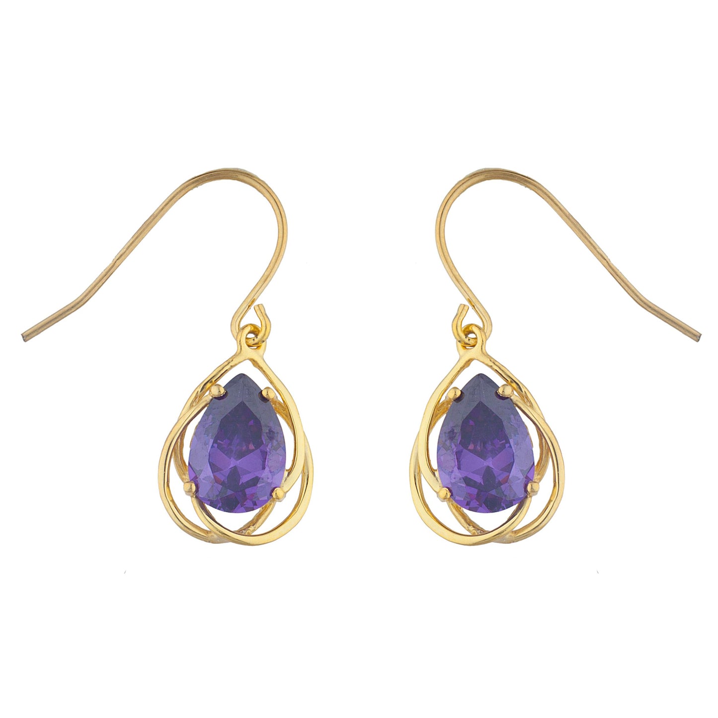 14Kt Gold 4 Ct Amethyst Pear Teardrop Design Dangle Earrings