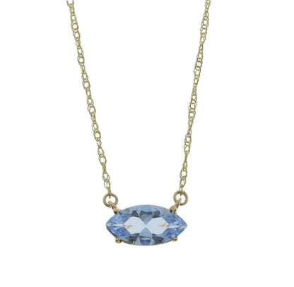 14Kt Gold Genuine Aquamarine Marquise Pendant Necklace