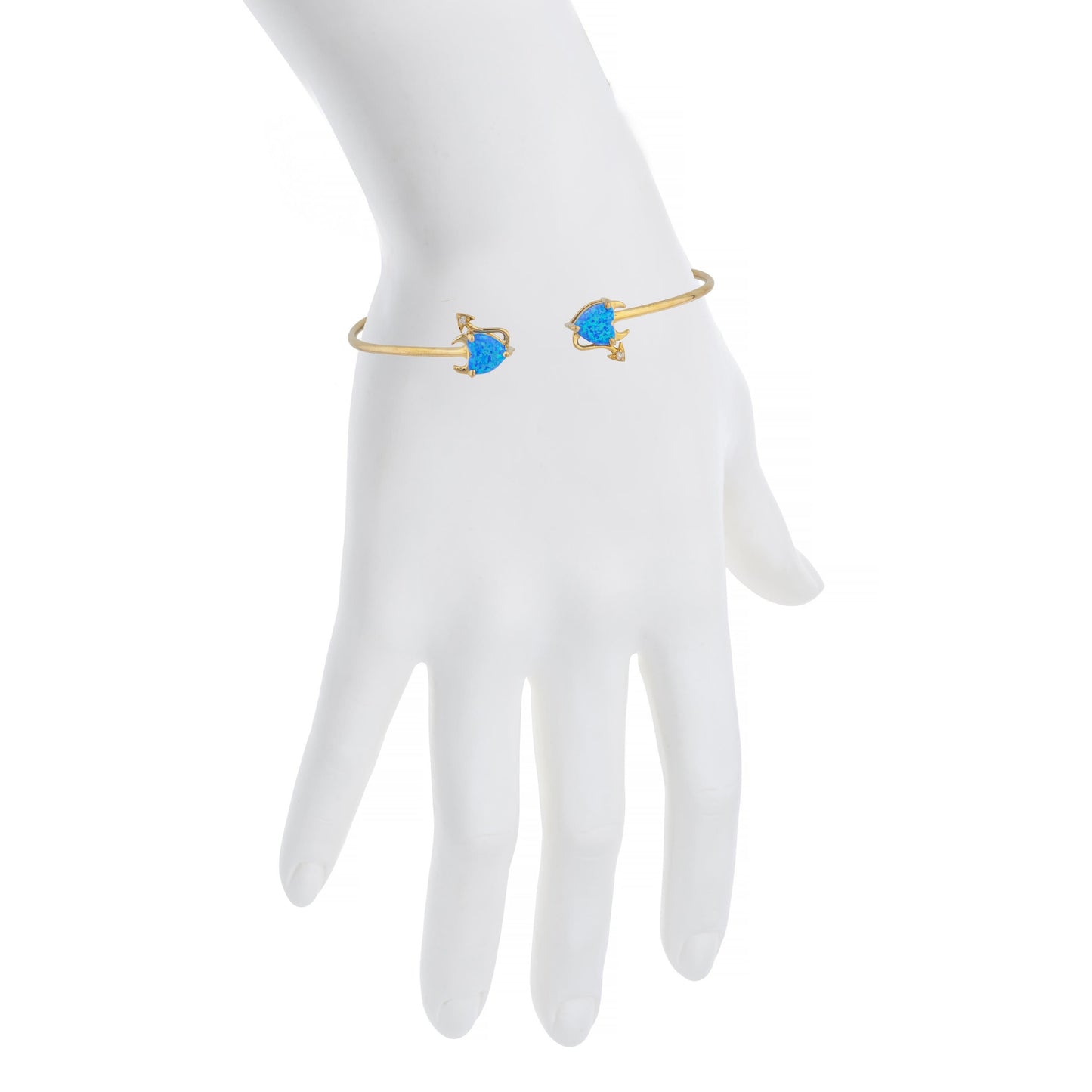Blue Opal & Diamond Devil Heart Bangle Bracelet 14Kt Yellow Gold Rose Gold Silver