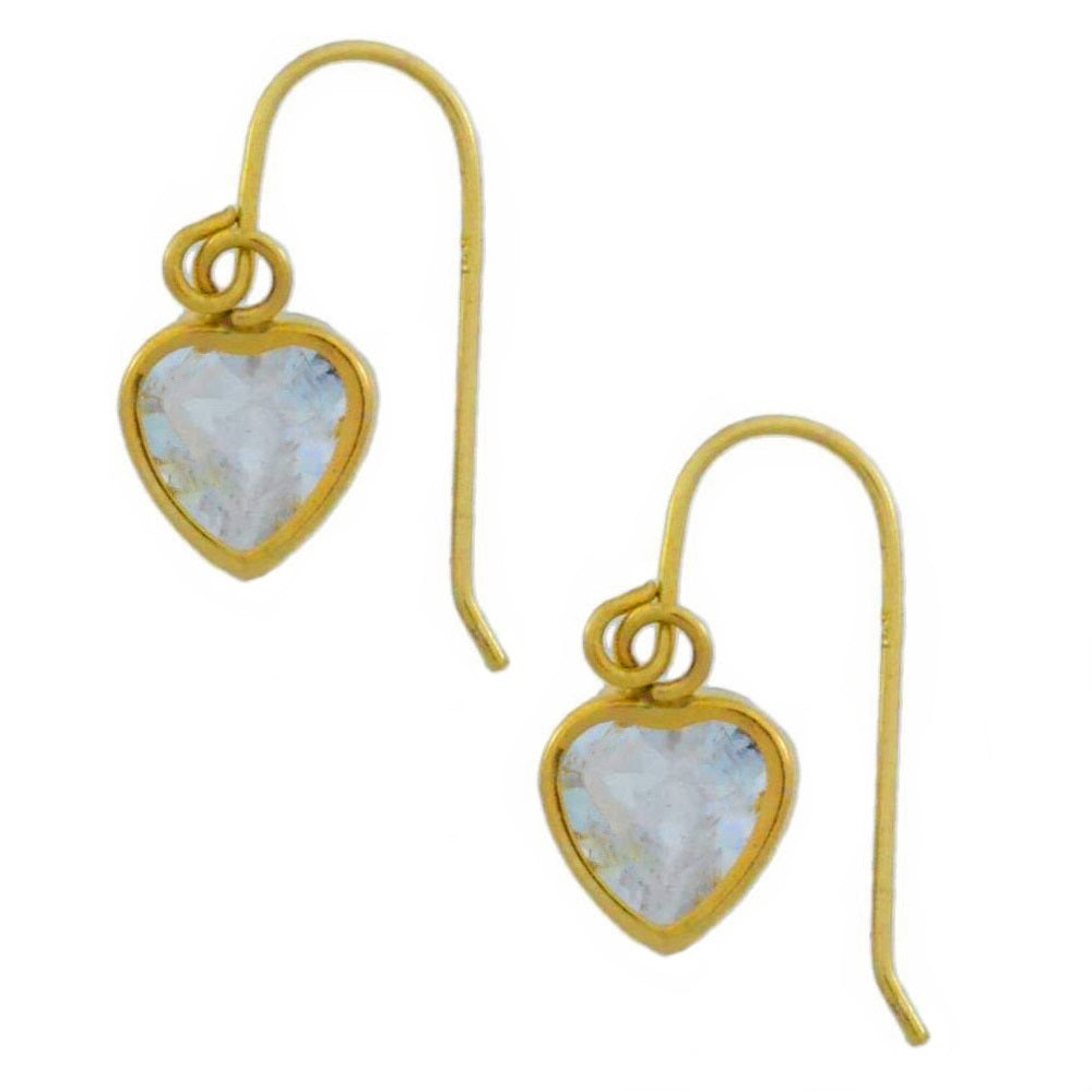 14Kt Yellow Gold Genuine Aquamarine Heart Bezel Dangle Earrings
