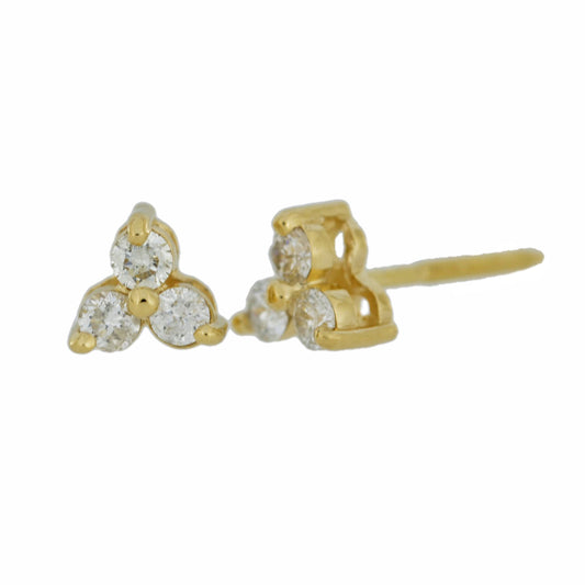 14Kt Gold 0.24 Ct Genuine Natural Diamond 3 Stone Stud Earrings