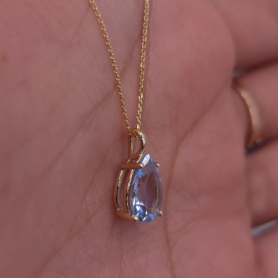 14Kt Gold Simulated Aquamarine Teardrop Pendant