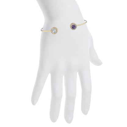 1 Ct Aquamarine & Amethyst Halo Design Round Bangle Bracelet 14Kt Yellow Gold Rose Gold Silver