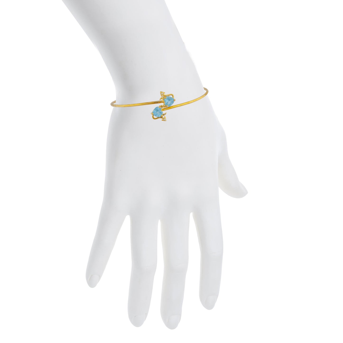 Blue Topaz & Diamond Devil Heart Bangle Bracelet 14Kt Yellow Gold Rose Gold Silver