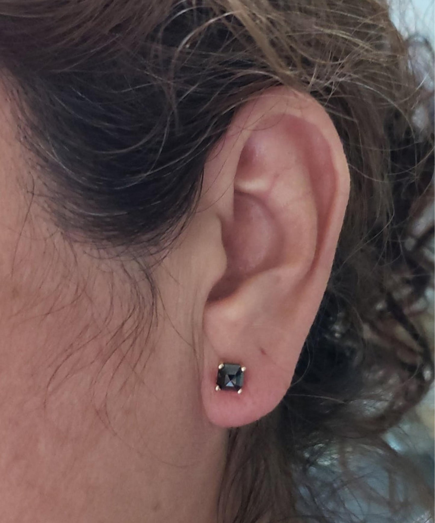 14Kt Gold Rose Cut Black Diamond Square Stud Earrings