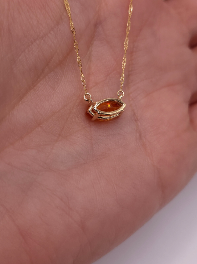 14Kt Gold Orange Citrine Marquise Pendant Necklace