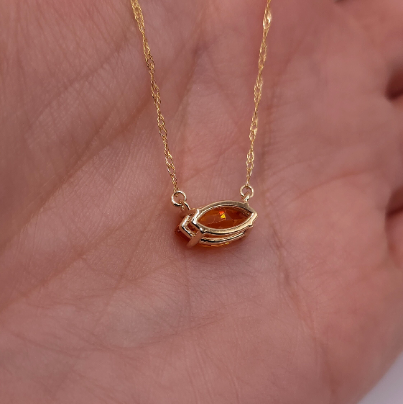 14Kt Gold Orange Citrine Marquise Pendant Necklace