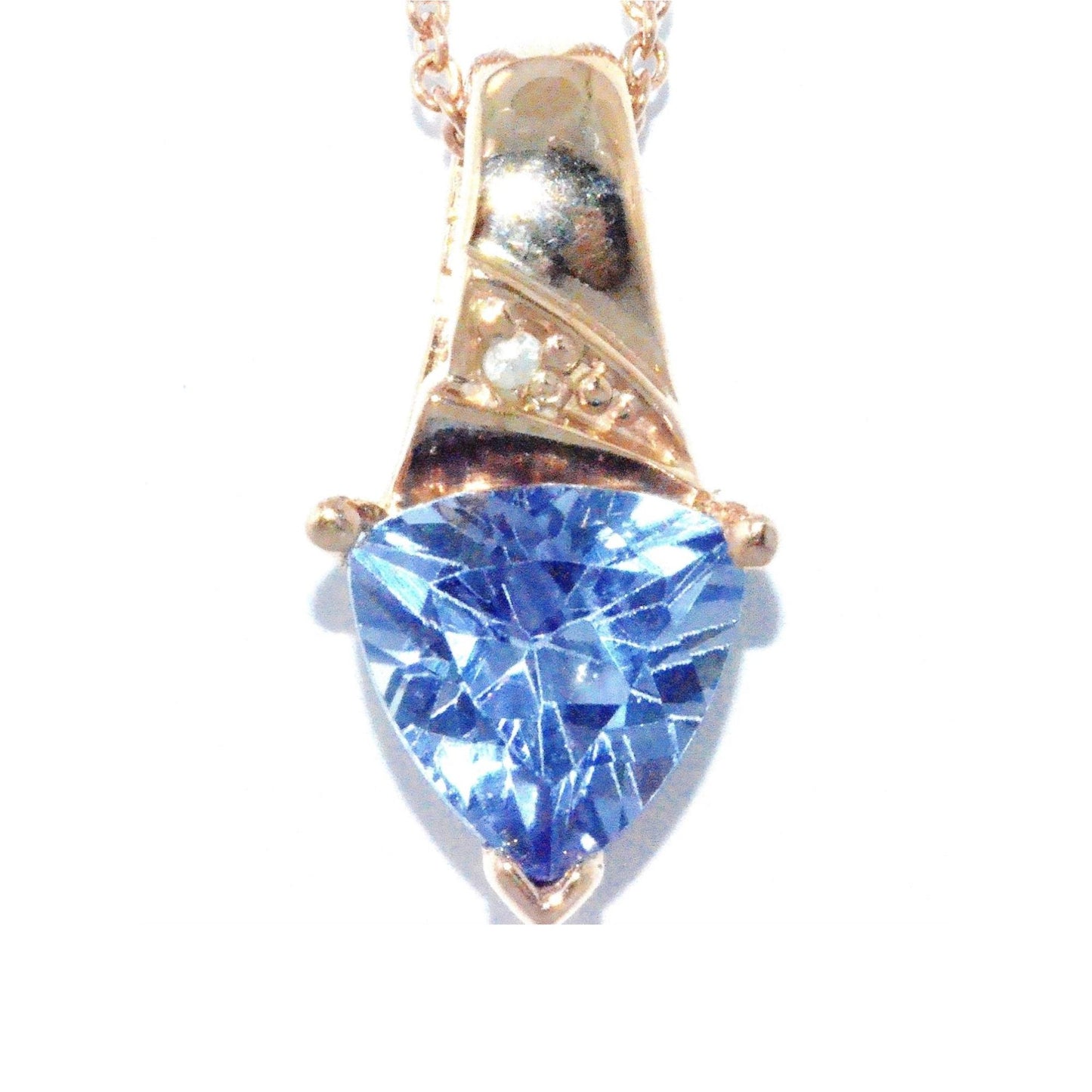 14Kt Gold 1.5 Ct Genuine Tanzanite & Diamond Trillion Pendant Necklace