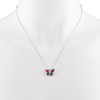 Created Ruby Butterfly Pendant .925 Sterling Silver
