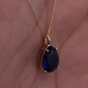 14Kt Gold Blue Sapphire Teardrop Pendant