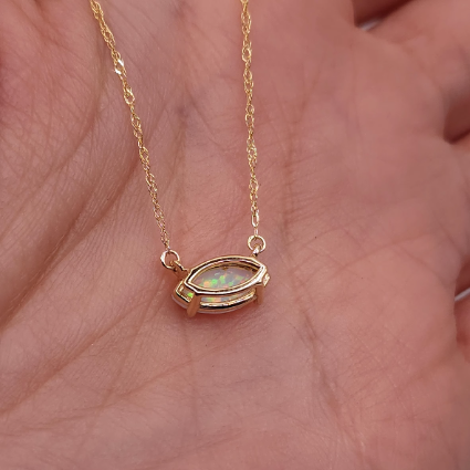 14Kt Gold Opal Marquise Pendant Necklace