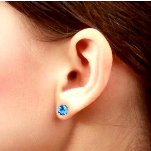 2 Ct Blue Topaz Round Stud Earrings 14Kt Yellow Gold